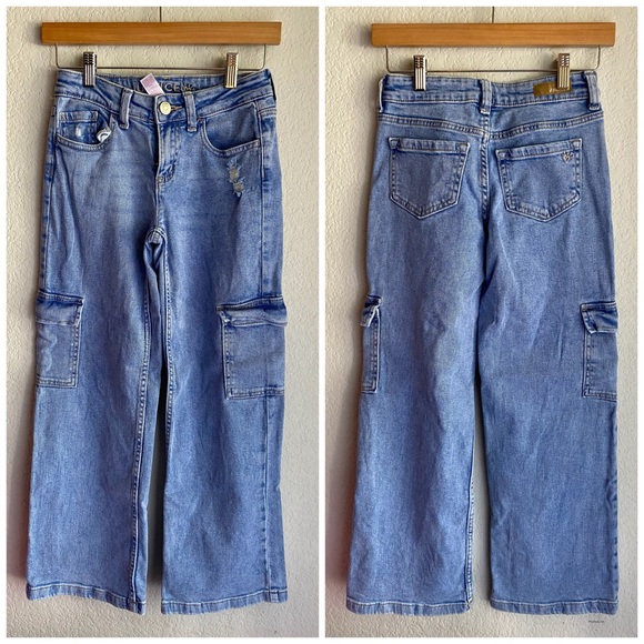 Justice Light Girls Size 10 Blue Denim Cargo Jeans - Picture 1 of 1